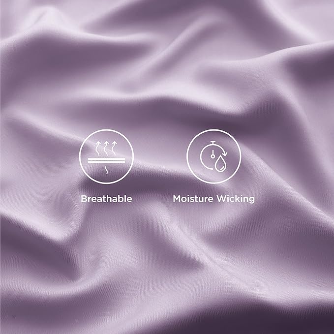 Bedsure Full Size Bed Sheets, Cooling Sheets, Rayon Derived from Bamboo, Breathable & Soft, Deep Pocket Up to 16 Inches, Hotel Luxury Silky Bedding for Hot Sleepers, Lilac