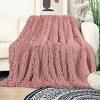 Tuddrom Decorative Extra Soft Faux Fur Blanket Queen Size 80"x90",Solid Reversible Fuzzy Fluffy Plush Fleece Comfy Microfiber Fur Blanket for Couch Sofa Bed,Peach Whip