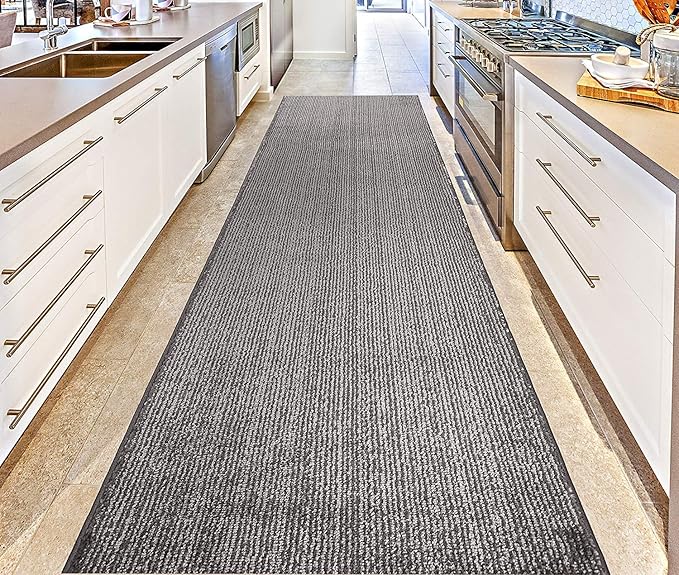 Custom Length Cut to Size Wide Width Carpet Runner Rug for Hallways, Skid Resistant Latex Rubber Backed, 31 inch Wide X Customized Length, Stripe Grey, 31 inch X 24 feet