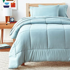 Sweet Home Collection 5 Piece Comforter Set Bag Solid Color All Season Soft Down Alternative Blanket & Luxurious Microfiber Bed Sheets, Misty Blue, Twin (Pack of 4)