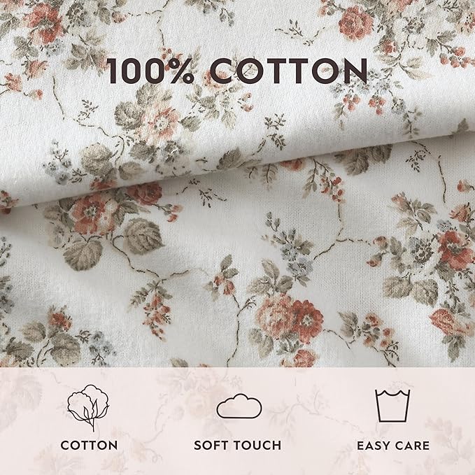 Laura Ashley - Flannel Sheets Twin Size, Anti-Pilling & Wrinkle Resistant Cotton, Touchably Soft for All-Season Comfort - Bed Sheets with Matching Pillowcase & Fitted Sheet (Le Fleur Orange)