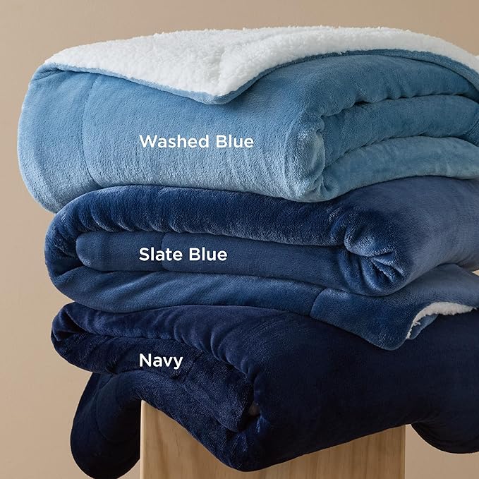 Bedsure GentleSoft Sherpa Fleece Oversized Cal King Blankets for Bed - Thick and Warm Throw for Women and Men, Soft Fuzzy Plush Large Blanket for Winter, Slate Blue, 112x98 Inches