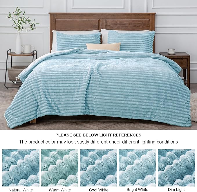BEDELITE Fleece King Comforter Set -Super Soft & Warm Fluffy Light Blue Bedding, Luxury Fuzzy Heavy Bed Set for Winter with 2 Pillow Cases