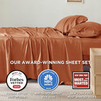 Bedsure Queen Sheet Set, Rayon Derived from Bamboo, Cooling Sheets, Breathable & Soft, Deep Pocket Up to 16 Inches, Hotel Luxury Silky Bedding for Hot Sleepers, Burnt Orange