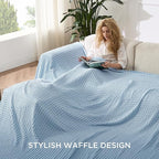 Bedsure Cooling Cotton Waffle Oversized King Blanket - Lightweight Breathable Rayon Derived from Bamboo for Hot Sleepers, Luxury Throws for Bed and Sofa, Blue, 120x96 Inches