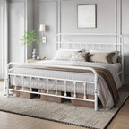 Yaheetech Classic Metal Platform Bed Frame Mattress Foundation with Victorian Style Iron-Art Headboard/Footboard/Under Bed Storage/No Box Spring Needed/King Size White