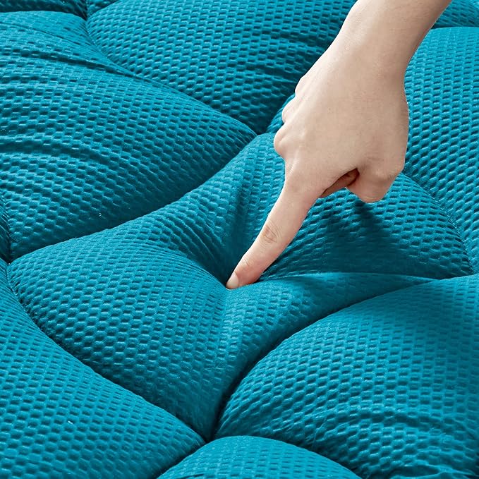 SLEEP ZONE King Size Cooling Mattress Pad, Premium Zoned Quilted Fitted Mattress Topper, Elastic Mattress Protector Cover, Machine Wash Durable, Deep Pocket 8-21 inch, Teal, King
