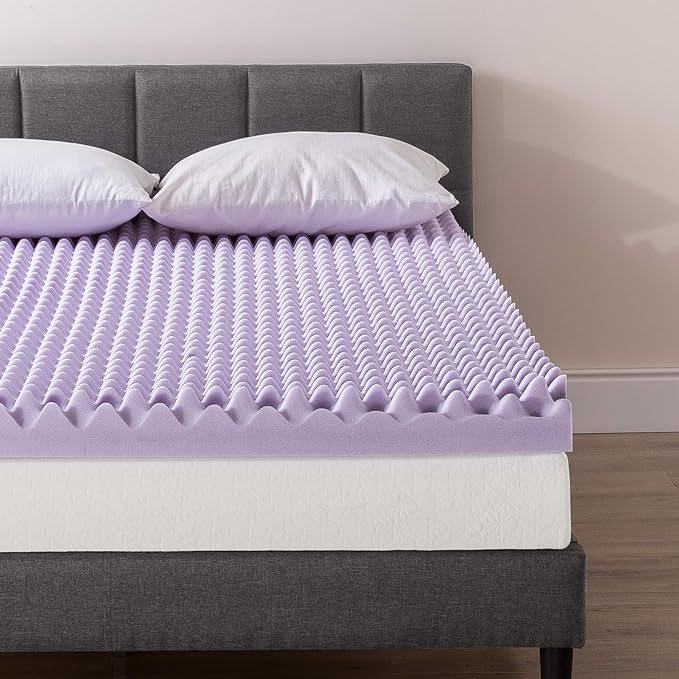 Best Price Mattress 4 Inch Egg Crate Memory Foam Mattress Topper with Soothing Lavender Infusion, CertiPUR-US Certified, Dorm Essentials, Queen