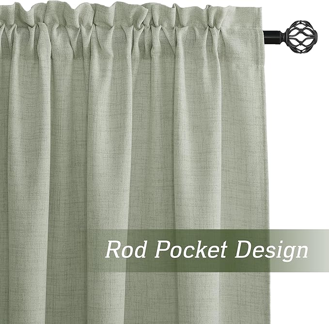 RYB HOME Linen Sheer Curtains and Drapes for Living Room and Bedroom 84 inches Length, Breathable Weave Textured/Rod Pocket Semi Sheer Curtains, Sage Green, W 52 x L 84 inches, 2 Panels Set