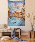 Ambesonne Scenery Tapestry, Gondola on Famous Grand Canal with Romantic View of Italian Architecture Venice, Wall Hanging for Bedroom Living Room Dorm Decor, 60" X 80", Multicolor