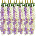 Giegxin 36 Pcs Artificial Wisteria Hanging Flowers 3.6 ft Artificial Fake Wisteria Vine Rattan Hanging Garland Silk Flowers String for Wall Home Wedding Party Greenery Decorations (Purple,White)