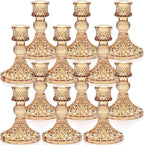 DARJEN Candlestick Holders Set, 12Pcs 4" H Taper Candle Holders Bulk, Glass Candle Holders for Wedding, Festival, Party & Windowsill Decor, Gold