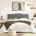 Tufted Upholstered Headboard California King Size, Sturdy and Durable Solid Wood Bed headboard, Fabric Headboard Adjustable Height from 37” to 51”, Button Diamond Design Head Board, Grey