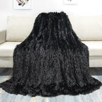 Tuddrom Decorative Extra Soft Faux Fur Blanket Queen Size 80" x 90",Solid Reversible Fuzzy Fluffy Cozy Plush Fleece Comfy Microfiber Fur Blanket for Couch Sofa Bed,Black