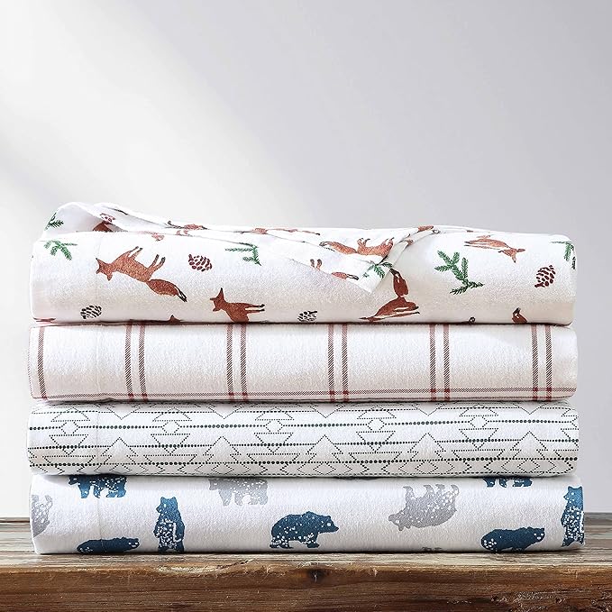 Eddie Bauer- Twin Sheet Set, Cotton Flannel Bedding Set, Brushed for Extra Softness, Cozy Home Décor (Fox Trail Orange, Twin)