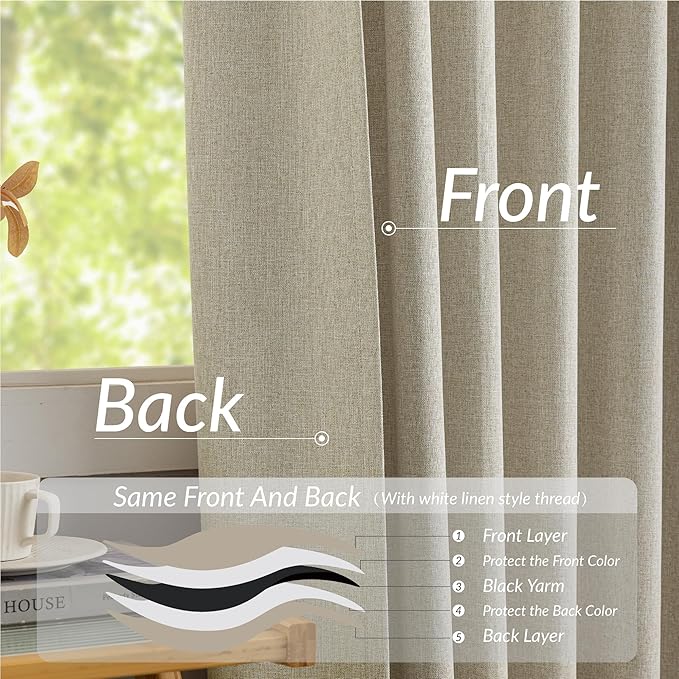 KangBang Pinch Pleated Drapes Blackout 84 Inch Length 2 Panels Set, Thermal Insulated Pleated Drapes with Hooks for Bedroom Living Room, Elegant Modern Decor, Linen, 42" W x 84" L