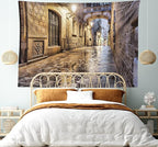 Lunarable City Tapestry, Narrow Street Gothic Design Architecture Carrer del Bisbe Barcelona Spain Europe, Wide Wall Hanging for Bedroom Living Room Dorm, 60" X 40", Tan Pale Brown