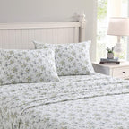Laura Ashley - Flannel Sheets Full Size, Anti-Pilling & Wrinkle Resistant Cotton, Touchably Soft for All-Season Comfort - Bed Sheets with Matching Pillowcases & Fitted Sheet (Le Fleur Cottage Blue)