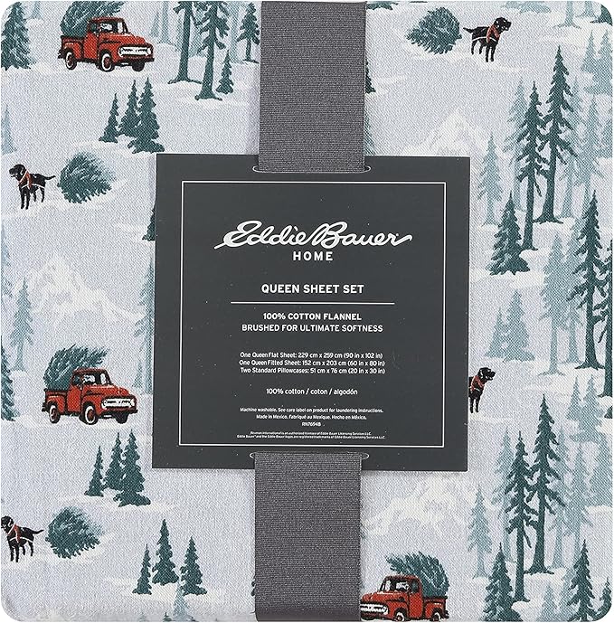 Eddie Bauer - King Sheets, Cotton Flannel Bedding Set, Brushed For Extra Softness, Cozy Home Decor (Tree Farm, King)