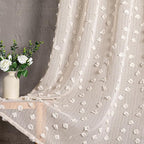 MYSKY HOME Pom Pom Beige Sheer Curtains for Bedroom Girls Room Curtains 108 Inches Long for Nursery Kids Light Filtering Boho Window Drapes, Rod Pocket, 38" Wide, 2 Panels