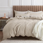 Bedsure Cotton Duvet Cover Set - 100% Cotton Waffle Weave Beige Duvet Cover Oversized King Size, GentleSoft™ and Breathable Bedding Set for All Season, 3 Pieces, 120"x98"