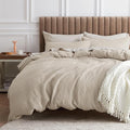 Bedsure Cotton Duvet Cover Full - 100% Cotton Waffle Weave Beige Duvet Cover Set, GentleSoft™ and Breathable Bedding Set for All Season, 3 Pieces, 80"x90"