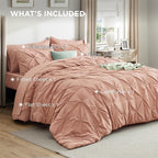 Bedsure Full Comforter Set Dusty Pink - Bed in a Bag Full Size Bedding Set 7 Pieces, GentleSoft™ Pintuck Bed Set Gift for Family, Pinch Pleat All Season Comforter with Sheets, Pillowcases & Shams