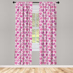 Ambesonne Valentines Window Curtains, Romantic Heart Shapes with Many Different Designs Polka Dots Crossed Lines, Lightweight Decorative Panels Set of 2 with Rod Pocket, 56" x 95", Pink White