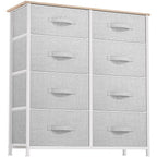 DWVO Fabric Dresser for Bedroom, Tall Dresser with 8 Drawers, Storage Tower with Fabric Bins, Chest of Drawers for Closet & Living Room - Sturdy Steel Frame, Wooden Top
