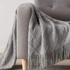 BOURINA Light Grey Throw Blanket 50x60 Inches Throw Textured Solid Soft Sofa Couch Decorative Knit Blanket