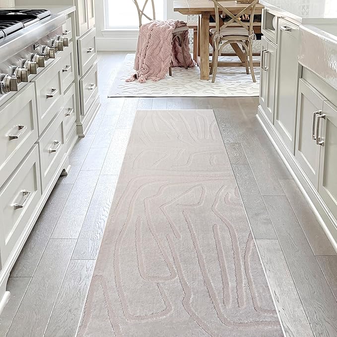JONATHAN Y Graphic Lines High-Low Runner Rug 2X8 White/Cream, Alcina Modern Scandinavian for Living Room, Bedroom, Kitchen, Easy-Cleaning, High Traffic, Pet-Friendly, Non-Shedding SND102B-28