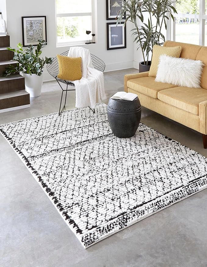 Rugs.com Morocco Collection Rug – 9' x 12' Ivory High-Pile Rug Perfect for Living Rooms, Large Dining Rooms, Open Floorplans
