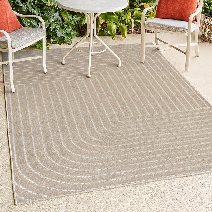 Eyely NCS101E-4 Odense High-Low Minimalist Angle Geometric Beige/Cream 4 ft. x 6 ft. Indoor/Outdoor Area Rug, for Home, Backyard, Patio, Porch, Bedroom, Kitchen, Living Room