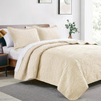 Love's cabin Twin Quilt Bedding Set Beige Bedspreads - Soft Bed Summer Lightweight Bedspread Comforter - Coin Pattern Bedding Coverlet for All Season - 2 Pieces (1 Quilt, 1 Pillow Sham)