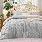 Bedsure King Comforter Set - Light Grey Comforter, Boho Tufted Shabby Chic Bedding for Kids, 3 Pieces Vintage Farmhouse Bed Set for All Seasons, Fluffy Soft Bedding with 2 Pillow Shams