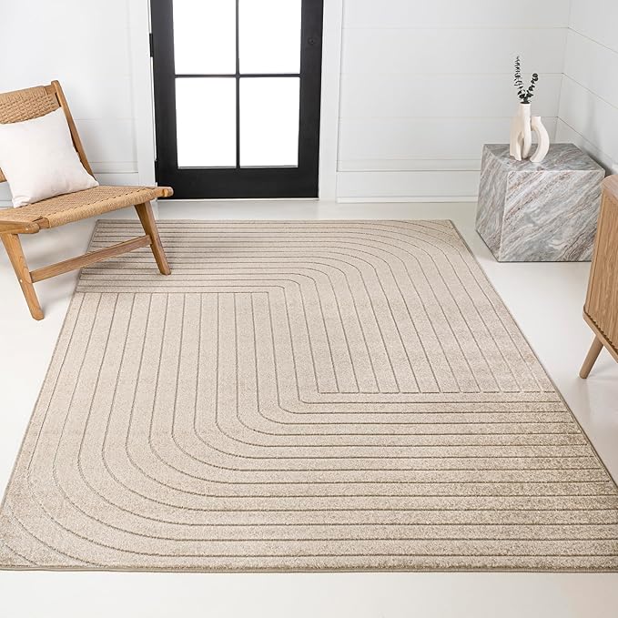 Eyely NCS101E-4 Odense High-Low Minimalist Angle Geometric Beige/Cream 4 ft. x 6 ft. Indoor/Outdoor Area Rug, for Home, Backyard, Patio, Porch, Bedroom, Kitchen, Living Room