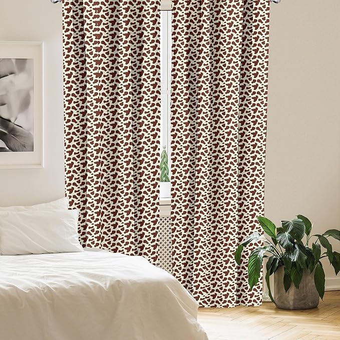 Ambesonne Cow Print Window Curtains, Cattle Skin with Brown Spots Agriculture Cow Oxen Hide Camouflage Pattern, Lightweight Decor 2-Panel Set with Rod Pocket, Pair of - 28" x 84", White Brown