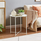 VECELO Side/End Table, Folding Round Metal Anti-Rust and Waterproof Outdoor or Indoor Tray for Living Room Bedroom Balcony and Office, 2 PCS, Beige
