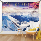 Ambesonne Europe Tapestry, Mountain Peak Snowy Winter Colorful Sky Sunbeams Adventure Austria, Wide Wall Hanging for Bedroom Living Room Dorm, 80" X 60", Coral Night