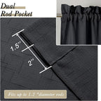 Aiyufeng Kirei 2 PCS Black Sheer Textured Curtains 36 inch Length, Faux Linen Textured Soft Elegant Short Cafe Curtains for Farmhouse Bathroom Bedroom Small Windows, Each 30Wx36L inch