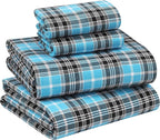 RUVANTI Flannel Sheets Queen Size - 100% Cotton Double Brushed Bed Sheets, Deep Pockets 16 Inches Queen Sheet Set, All Seasons Breathable & Extra Soft - Warm & Cozy, 4 Piece, Teal Plaid