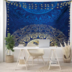 Lunarable Royal Blue Tapestry King Size, Vintage Eastern Circular Floral Old Fashioned Design, Wall Hanging Bedspread Bed Cover Wall Decor, King Size, Blue Yellow