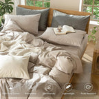 MooMee Bedding Duvet Cover Set 100% Washed Cotton Linen Like Textured Breathable Durable Soft Comfy (Heathered Taupe, King 104"x90")