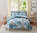 Geometric Comforter Set Queen with Sheets Bed in a Bag – Deep Pocket Fitted Sheet with Elastic Corners, Cozy Comforter, Pillowcases & Shams – Soft Microfiber All Season Bedding – Machine Washable