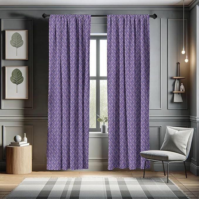 Ambesonne Geometric Curtains, Blossoming Flowers with Birth of Nature Season Theme Spring Summer, Window Treatments 2 Panel Set for Living Room Bedroom, Pair of - 28" x 84", Purple