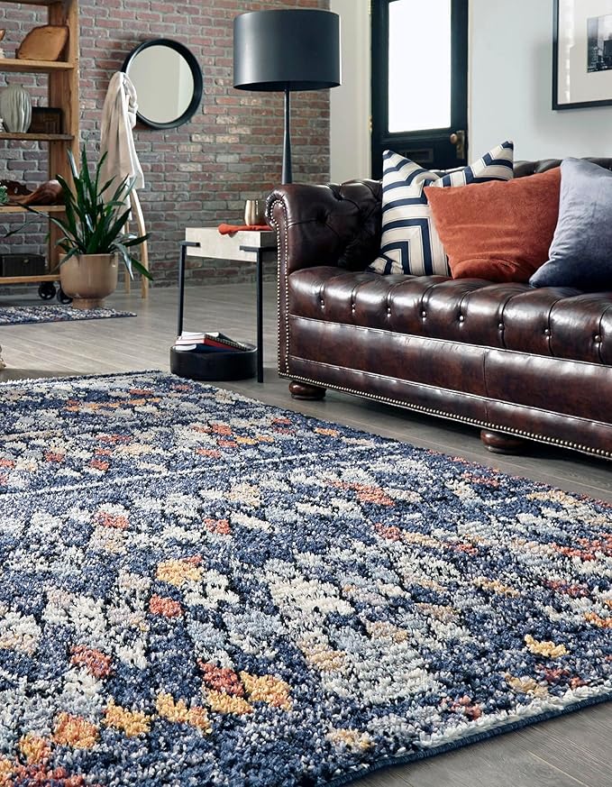 Rugs.com Morocco Collection Rug – 2' x 3' Navy Blue High-Pile Rug Perfect for Living Rooms, Large Dining Rooms, Open Floorplans