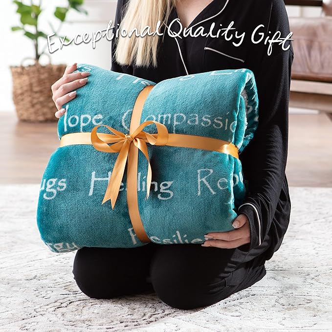 Chanasya Premium Healing Hugs Gift Blanket - for Hope Support Comfort Encouragement Sympathy - Breast Cancer Chemo Surgery Get Well Caring Gift Bed Blanket - Patient Women Men Friend (King) Teal