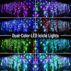 Toodour Christmas Icicle Lights Outdoor, RGB Color Changing Icicle Light with 60 Drops, 29.5ft 360 LED Christmas Lights - Window Fairy Twinkle Light for Home, Garden, Outdoor Xmas Decorations