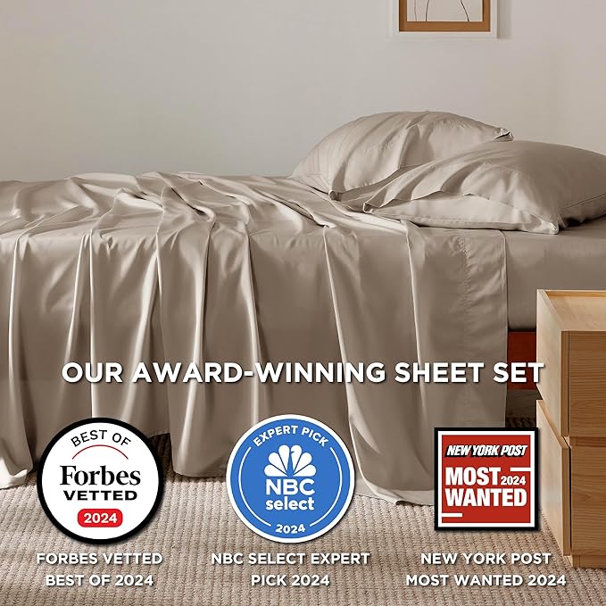 Bedsure Full Size Bed Sheets, Cooling Sheets, Rayon Derived from Bamboo, Breathable & Soft, Deep Pocket Up to 16 Inches, Hotel Luxury Silky Bedding for Hot Sleepers, Simply Taupe