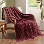 Bedsure Cooling Cotton Waffle Weave Blanket - Lightweight Breathable Blanket of Rayon Derived from Bamboo for Hot Sleepers, Luxury Throws for Bed, Couch and Sofa, Burgundy, 50x70 Inches